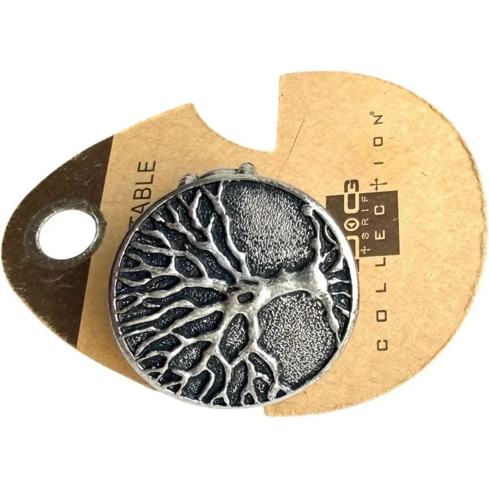 New Womens One Way Collective Tree of Life Silver Pendant Stretch Ring